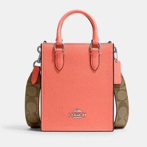 NWOT Coach - North South Mini Tote, Signature Canvas - Tangerine, Khaki, Silver